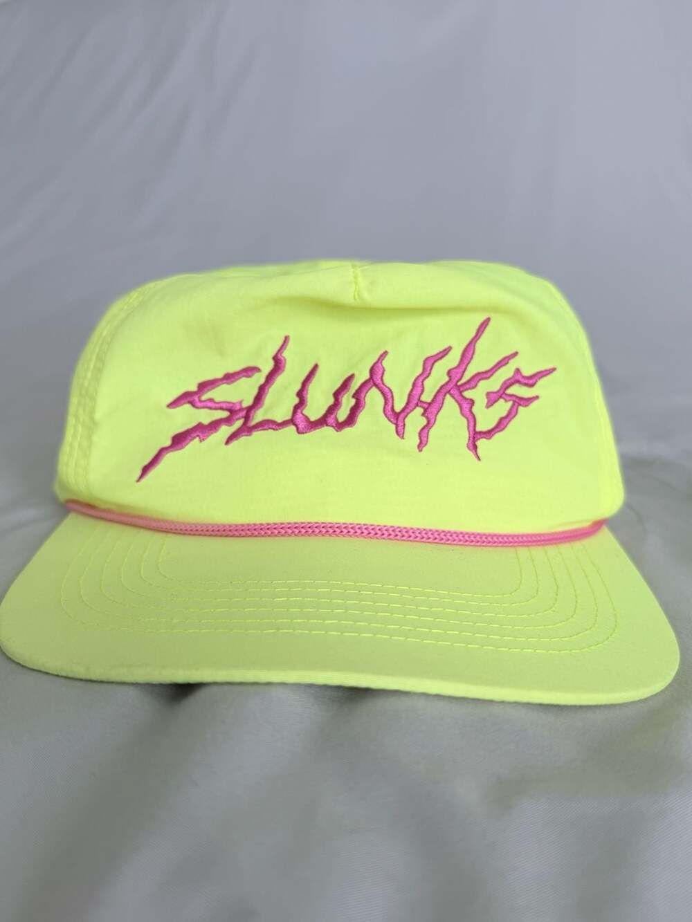 Slunks Snapback Hat Neon Yellow Pink Embroidered Rope Cap